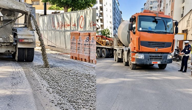 طنجة .. الأمن يوقف شاحنة للخرسانة بعد تلويث الطريق بمخلفات الإسمنت
